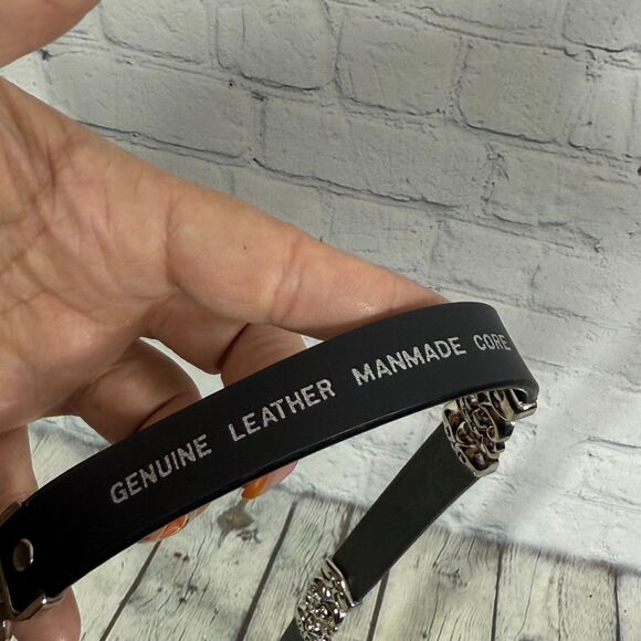 Western Geuine Leather Belt Large Set Black Brown Silver Brass Buckle Western - Picture 15 of 16